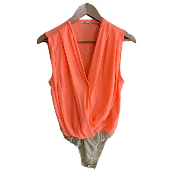poetry Women’s sleeveless orange  Bodysuit  crossover Blouse Size s - Picture 2 of 7